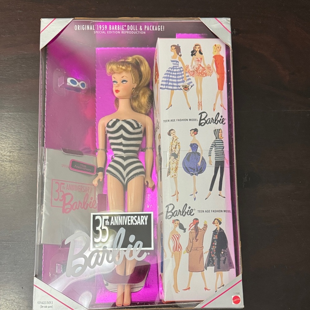35th Anniversary 1993 Blonde Barbie Black & White Striped Swimsuit
